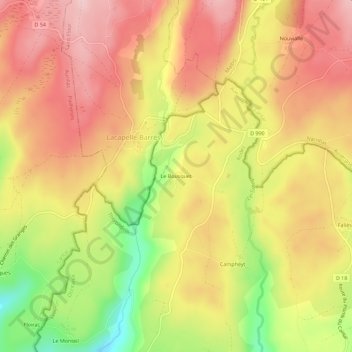 Mapa topográfico Le Bousquet, altitude, relevo