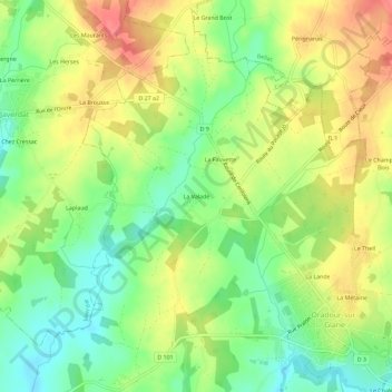 Mapa topográfico La Valade, altitude, relevo