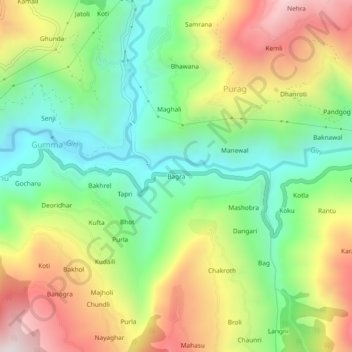 Mapa topográfico Bagra, altitude, relevo