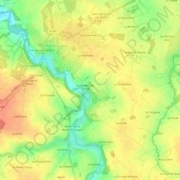 Mapa topográfico La Surière, altitude, relevo