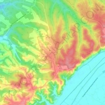 Mapa topográfico Cerretti, altitude, relevo