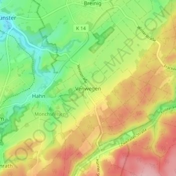 Mapa topográfico Venwegen, altitude, relevo