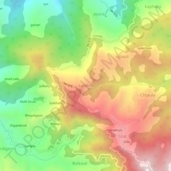 Mapa topográfico satkhol, altitude, relevo