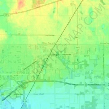 Mapa topográfico Granger, altitude, relevo