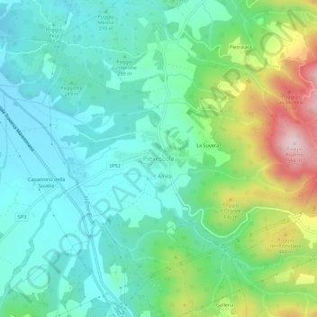 Mapa topográfico Pievescola, altitude, relevo