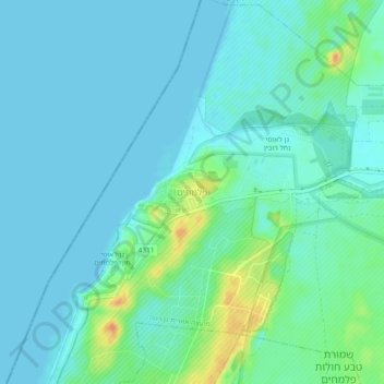 Mapa topográfico Palmahim, altitude, relevo