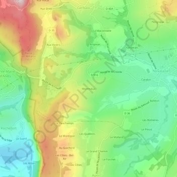 Mapa topográfico Monthieux, altitude, relevo