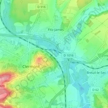 Mapa topográfico Pont-de-Pierre, altitude, relevo