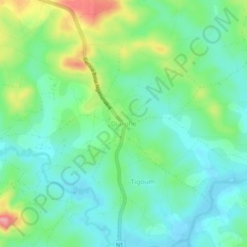 Mapa topográfico Diarofio, altitude, relevo