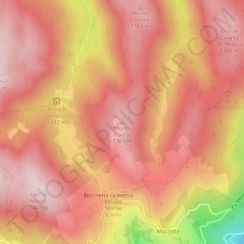 Mapa topográfico Monte Corno, altitude, relevo