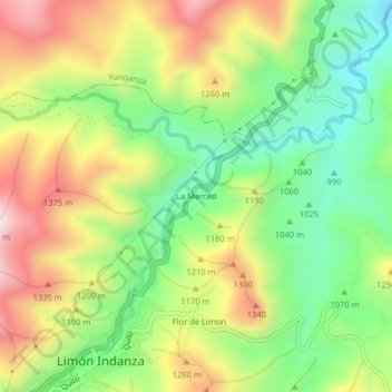 Mapa topográfico La Merced, altitude, relevo