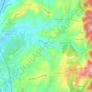 Mapa topográfico Eiras, altitude, relevo