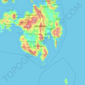Mapa topográfico Davao del Sur, altitude, relevo