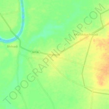 Mapa topográfico Malwadi, altitude, relevo