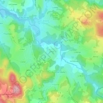 Mapa topográfico Le Mas, altitude, relevo