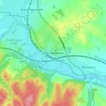Mapa topográfico Little Haywood, altitude, relevo