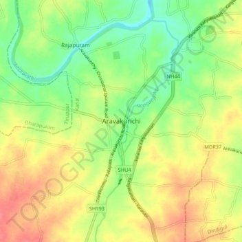 Mapa topográfico Aravakurichi, altitude, relevo