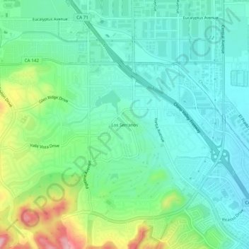Mapa topográfico Los Serranos, altitude, relevo