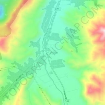 Mapa topográfico Nantoco, altitude, relevo