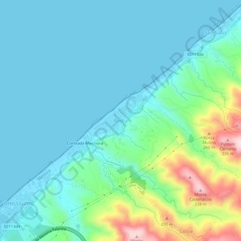 Mapa topográfico Rodia, altitude, relevo
