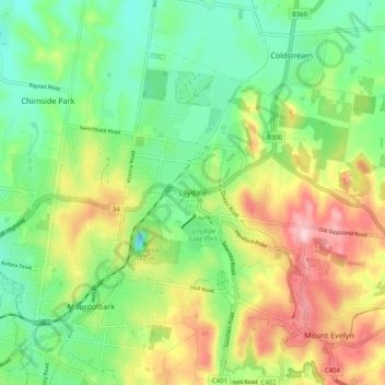 Mapa topográfico Lilydale, altitude, relevo