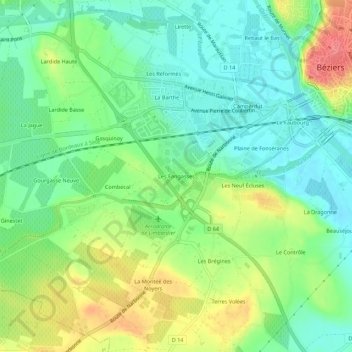 Mapa topográfico Les Fangasses, altitude, relevo