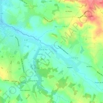 Mapa topográfico Joncadis, altitude, relevo
