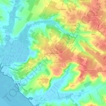 Mapa topográfico Le Grand Village, altitude, relevo
