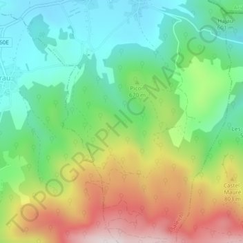 Mapa topográfico Grotte de Laspugues, altitude, relevo