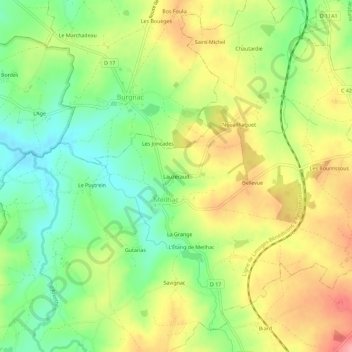 Mapa topográfico Lauzeraud, altitude, relevo