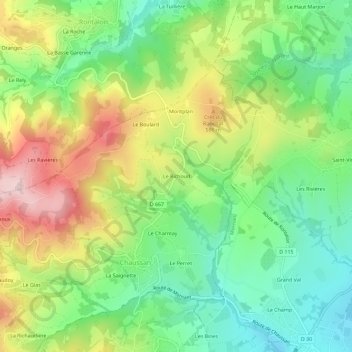 Mapa topográfico Le-Richoud, altitude, relevo