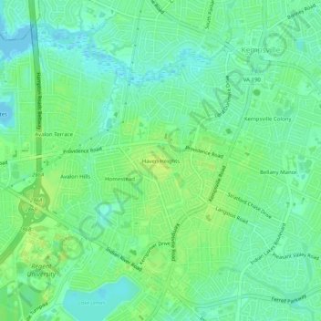 Mapa topográfico Haven Heights, altitude, relevo