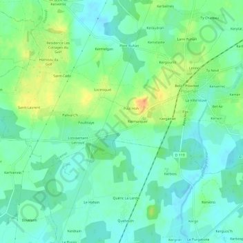 Mapa topográfico Kerimel, altitude, relevo