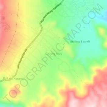 Mapa topográfico Gisting Atas, altitude, relevo