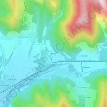 Mapa topográfico Blaigny, altitude, relevo