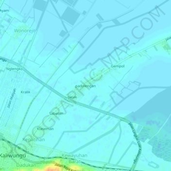 Mapa topográfico padolengan, altitude, relevo