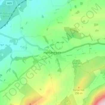 Mapa topográfico Hallbankgate, altitude, relevo