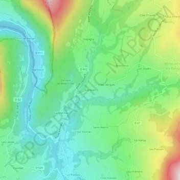Mapa topográfico Entrèves, altitude, relevo