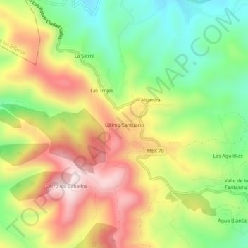 Mapa topográfico Último Santuario, altitude, relevo