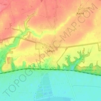 Mapa topográfico Ślesin, altitude, relevo
