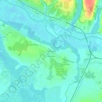 Mapa topográfico Chez Fruger, altitude, relevo
