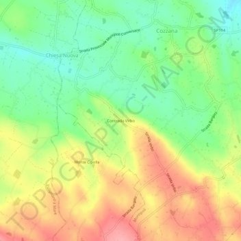 Mapa topográfico Contrada Virbo, altitude, relevo