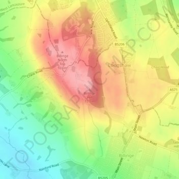 Mapa topográfico Billinge Hill, altitude, relevo