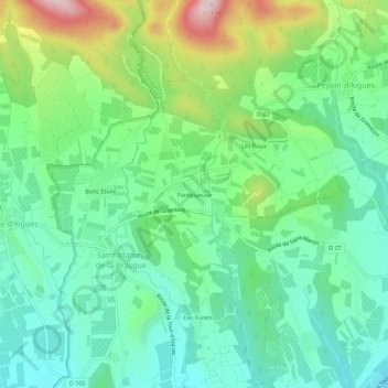 Mapa topográfico Fontjoyeuse, altitude, relevo