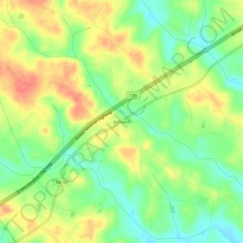 Mapa topográfico Ashland, altitude, relevo