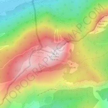Mapa topográfico Lachens, altitude, relevo