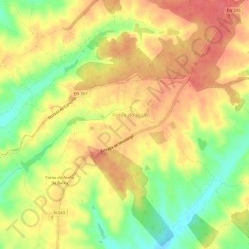 Mapa topográfico Foros do Arrão, altitude, relevo