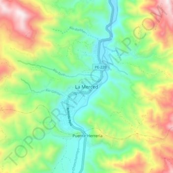 Mapa topográfico La Merced, altitude, relevo