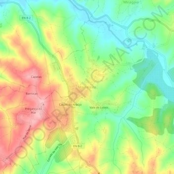 Mapa topográfico Marteleira, altitude, relevo