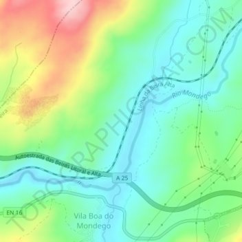 Mapa topográfico Barco, altitude, relevo